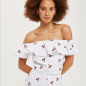 Embroidered Cherry Bardot Top